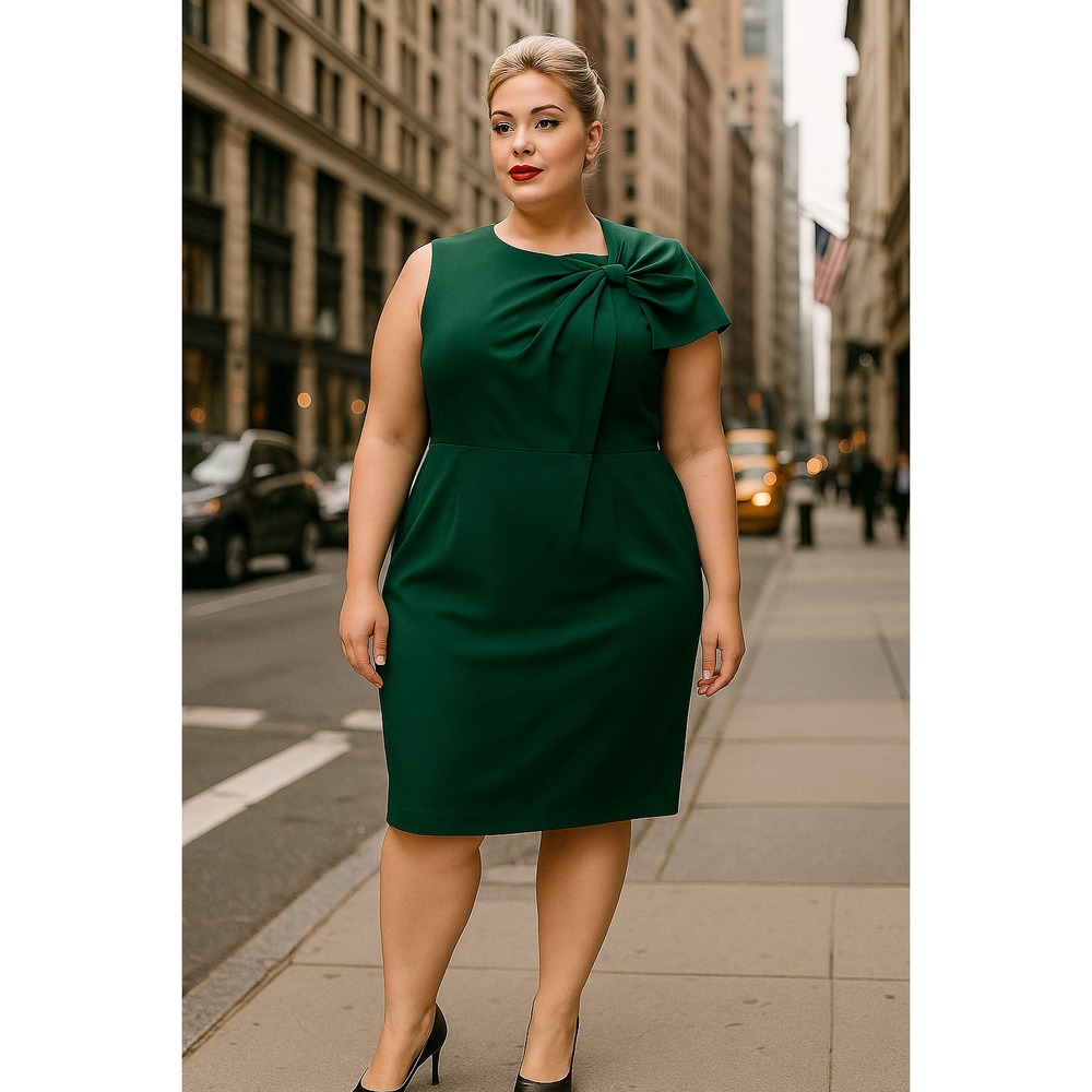 NWT Eloquii Emerald Green Twisted‎ Knot Shoulder Sheath Dress Dark Green Size 14